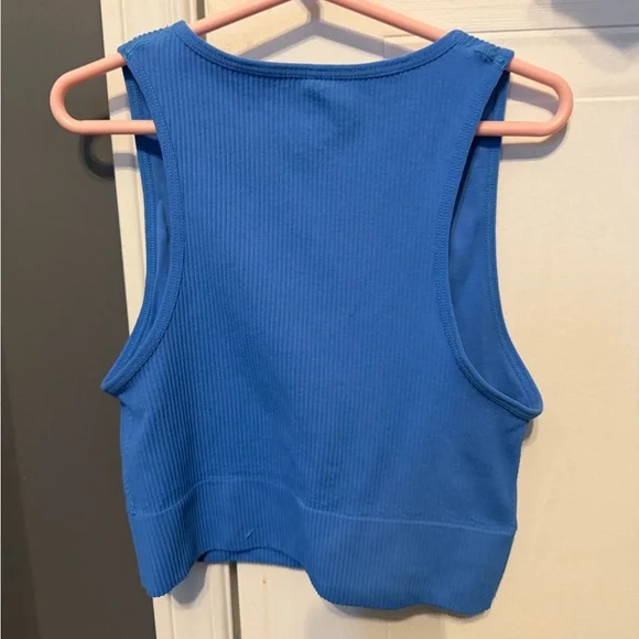 Bright Blue Ribbed V-Neck Crop Tank - Picture 2 of 2